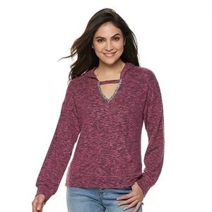 Juicy Couture Medium 90s Y2K Pink Black Marled Lightweight Hoodie Casual Soft